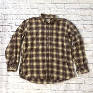 Vintage LL Bean Brown Plaid Flannel Button Down Long Sleeve Shirt Men’s Large
